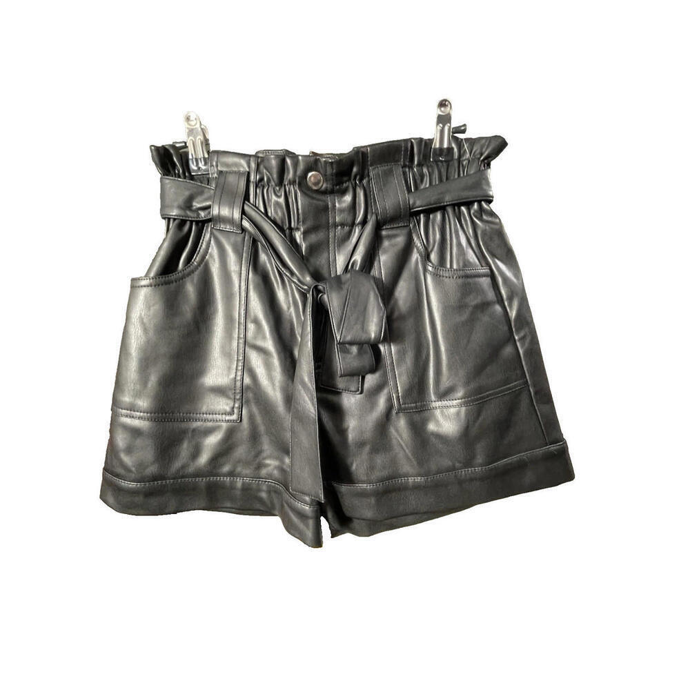 Forever 21 Faux Leather Shorts Women's Black With Tie Belt Sz S